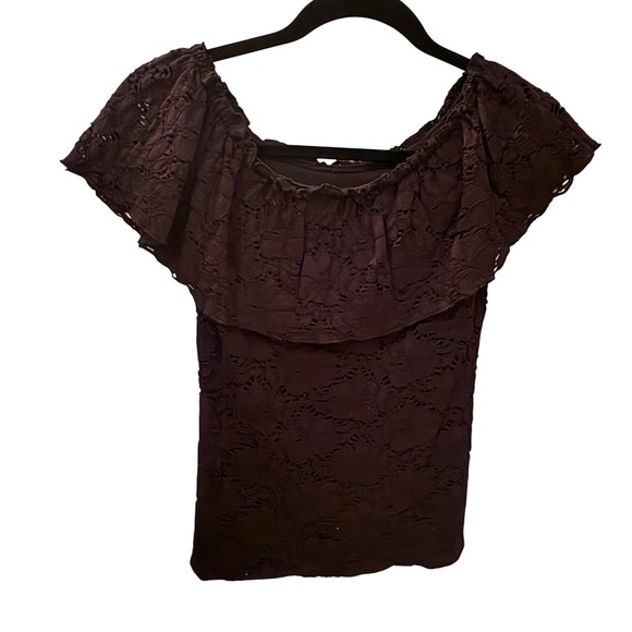 Acorn Black Floral Lace Off the Shoulder Ruffle Top Small Made in USA - Picture 1 of 6